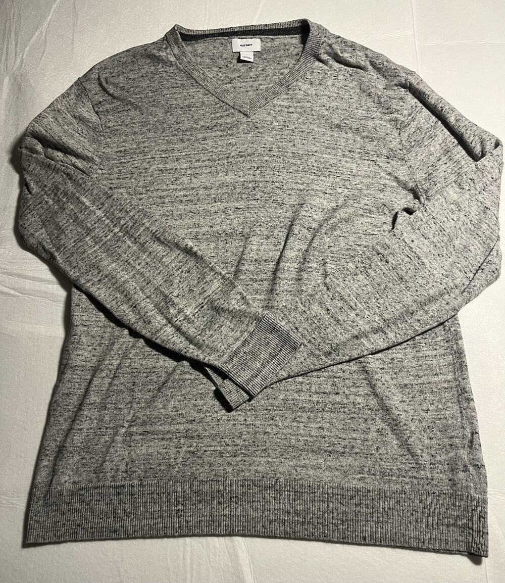 Old Navy V Neck Sweater Mens Large Gray Marled Speckled Knit Pullover